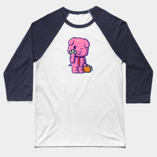 Cute Pig With Money Cartoon Baseball T-Shirt
